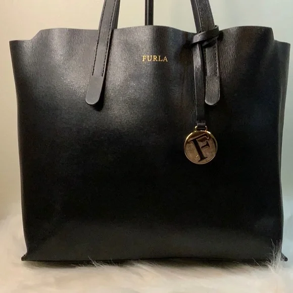 FURLA Sally Saffiano Leather Tote (EUC) Black - Picture 3 of 17